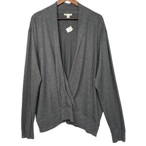 Cato Womens Plus 26/28W Gray Surplice Cross Front Studded Cuff Sweater